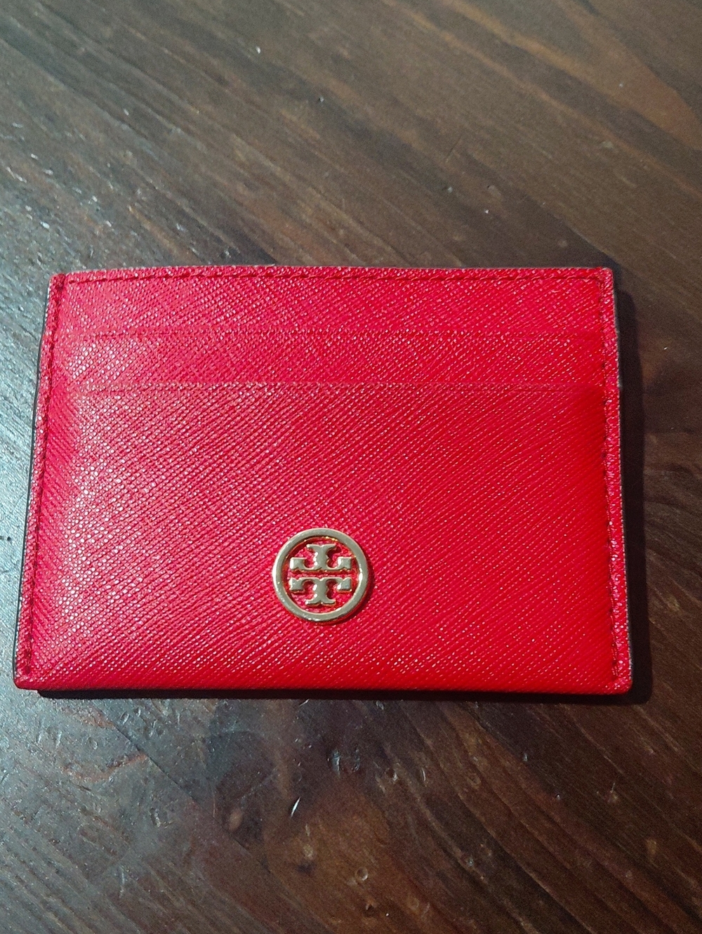 Tory Burch Red Saffiano Card Holder with Gold Logo
